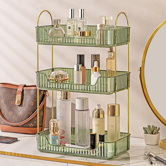 Aveniee Bathroom Counter Organizer, 3 Tier Perfume Skin Care Countertop Storage Shelf, Vanity Makeup Tray for Cosmetic Skincare Lotion,Green-NeatNest
