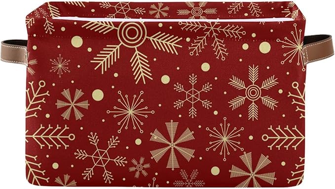Bolaz Christmas Snowflakes on Dark Red Storage Basket,Large Storage Bin Fabric Collapsible Organizer Bag with Handles 15x11x9.5 inch-NeatNest