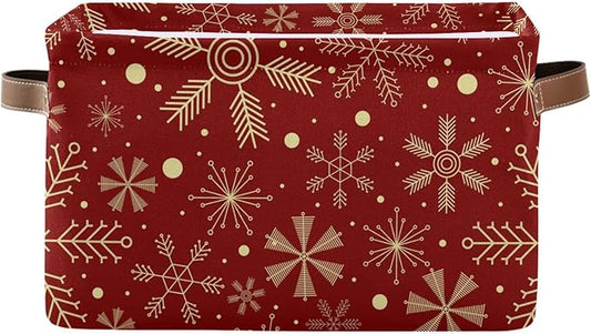 Bolaz Christmas Snowflakes on Dark Red Storage Basket,Large Storage Bin Fabric Collapsible Organizer Bag with Handles 15x11x9.5 inch-NeatNest