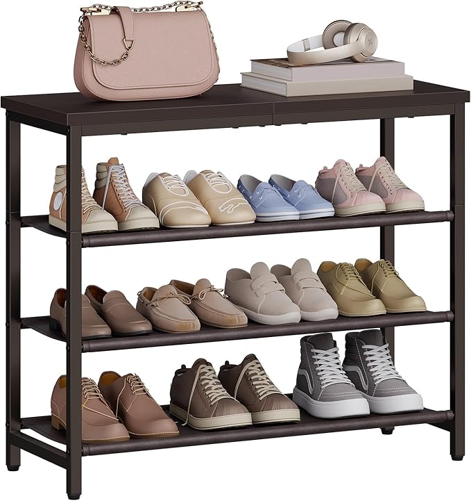 HOOBRO Shoe Rack with 3 PU Shelves, 4-Tier Shoe Storage Organizer for Closet and Entryway, Holds 9-12 Pairs of Shoes, Sturdy Metal Frame, Small Spaces, Brown BR94XJ01-NeatNest