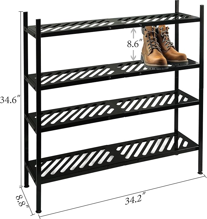 Shoe Rack, 4-Tier FreeStanding Shoe Shelf Stand, Stackable Shoe Storage Organizer for Closet, Holds up to 20-24 Pairs of Shoes for Entryway, Garage, Front Door Entrance, Metal, Black-NeatNest