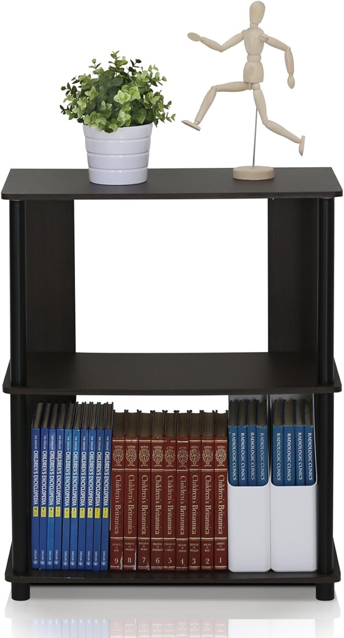 Furinno JAYA Simple Design 3-Tier Bookcase / Bookshelf / Display Rack, Plastic Tubes, Walnut-NeatNest