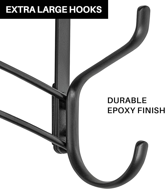 LYNK Professional® Home™ Over Door Hooks Rack - 18 Hook Over Door Hanger - Over Door Towel Rack - Hanging Towels or Clothes - Bathroom, Bedroom or Laundry Room - Lifetime Ltd. Warranty - Black