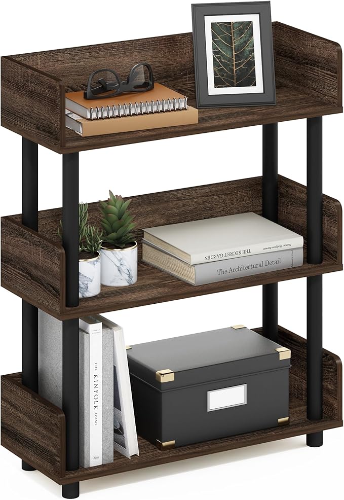 Furinno Turn-N-Tube 3-Tier Freestanding Multipurposes Display Rack, Bookshelf, Walnut-NeatNest