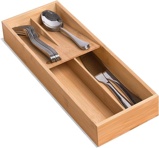 Bamboo Silverware Drawer Organizer, Kitchen Small Silverware Organizer, Utensil Tray Holder, Cutlery Tray for Spoons, Forks, Knives, Suitable for a family of 2-4-NeatNest