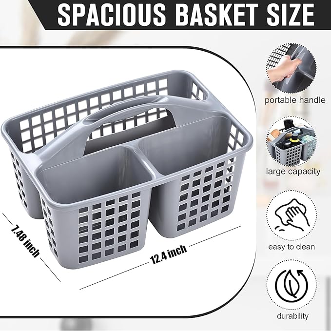 Haundry Plastic Shower Caddy Basket with 3 Compartments, Portable Divided Cleaning Supply Storage Organizer with Handle (Grey)-NeatNest