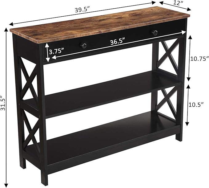 Convenience Concepts Oxford 1 Drawer Console Table with Shelves, Barnwood/Black-NeatNest