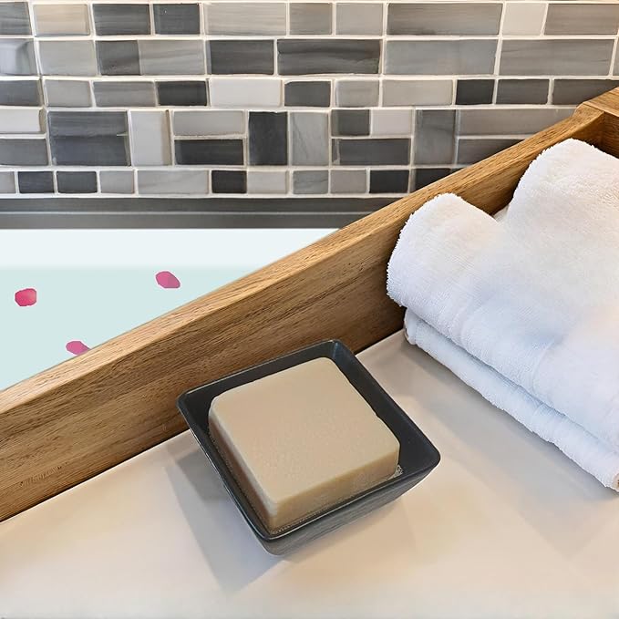 Ceramic Soap Dish, Vonpri Soap Holder Tray, Non-Slip Square Soapbox Container for Handmade Bar Bathroom Sink, Countertop, Shower Stone Texture (Black)-NeatNest