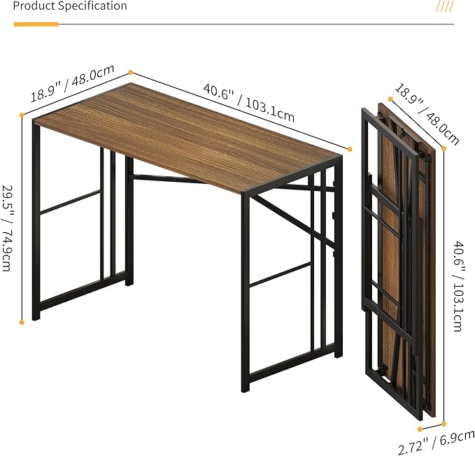Folding Computer Desk 40 inch Writing Gaming Computer Camping Table, No Assembly Required Home Office Desk, Espresso-NeatNest