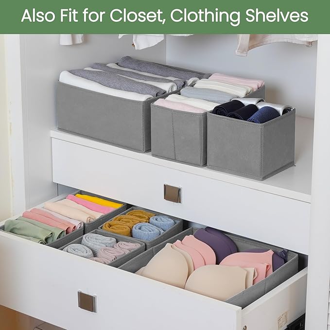Criusia Drawer Organizer Clothes,16 Pack Underwear Drawer Organizers, Foldable Closet Organizers and Storage Dresser Drawer Dividers Clothing Organizer for Clothes, Socks, Scarves, Bra, Ties (Grey)-NeatNest