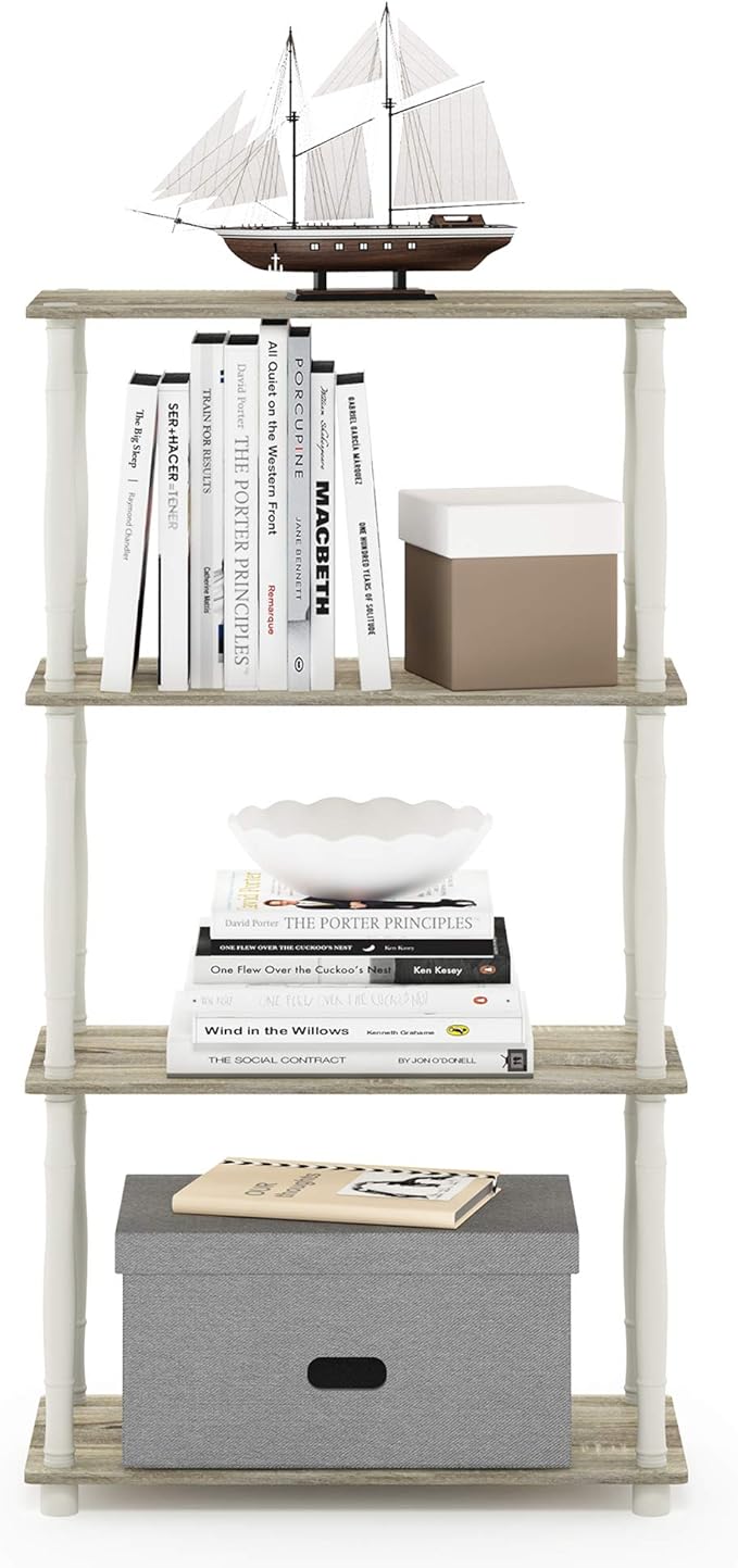 Furinno Turn-N-Tube 4-Tier Multipurpose Shelf Display Rack, Classic Tubes, Sonoma Oak/White-NeatNest
