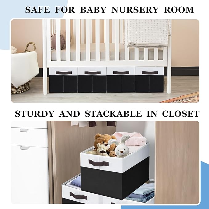 Criusia Large Storage Bins for Shelves 4 Pack, Closet Storage Baskets for Clothes Blanket Beddings Towels, Collapsible Fabric Closet Organizer Bins with Handles/ Laundry Room Organization-NeatNest