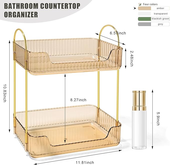 Bathroom Counter Organizer Countertop Storage Skincare Countertop Makeup Organizer Cosmetics Skincare Organizers Holder for Perfume-Amber-golden pole-NeatNest