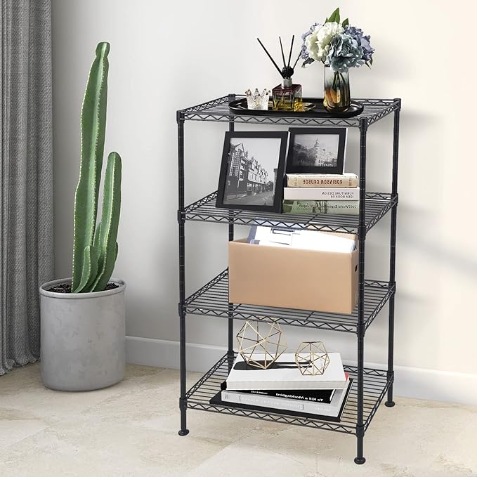 4 Tier Wire Shelving Unit, Height Adjustable Wire Shelves with NSF Certified, Metal Storage Rack Shelf Unit for Kitchen, Laundry, Bathroom, Pantry, Closet (12" D x 19.7" W x 31.5" H, Black)