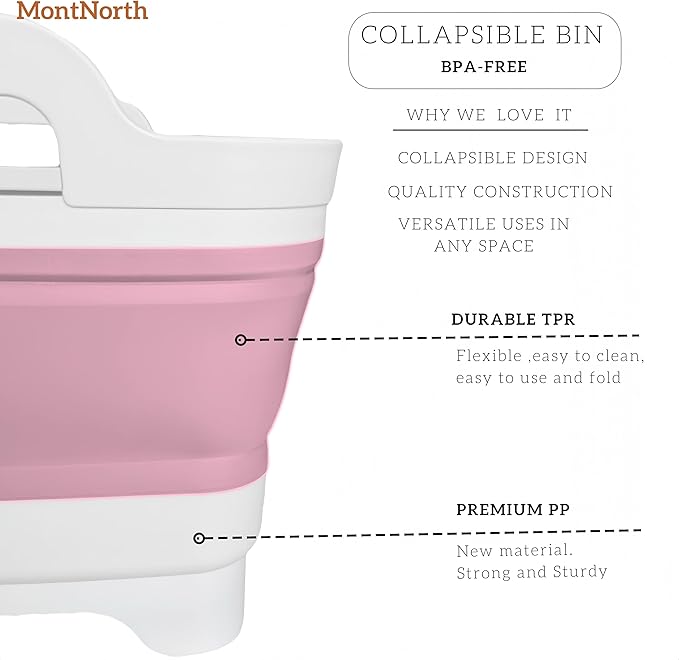 Collapsible Wash Basin 9L, Foldable Dish Tub with Drain Plug, Portable Collapsible Dish Basin, Camping Sink for Washing Dishes, Laundry & Kitchen Use (Pink)-NeatNest