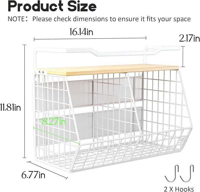 Magnetic Shelf for Fridge with Wider & Thicker Magnet, 1 Pack Refrigerator Organizer Storage Basket for Fruit, Onion, Potato, Spice Rack, Kitchen, Laundry, Pantry (White, 16.14" x 6.77" x 11.81")