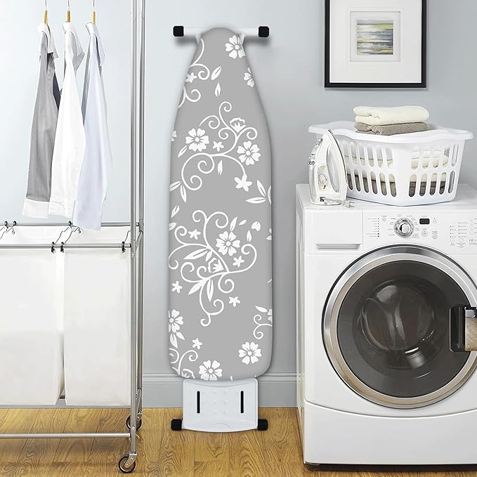 Extra Thick Ironing Board Cover and Pad, 15x54 Ironing Board Cover, Resist Scorching and Staining,Elastic Edges,Grey Flower Modern Art