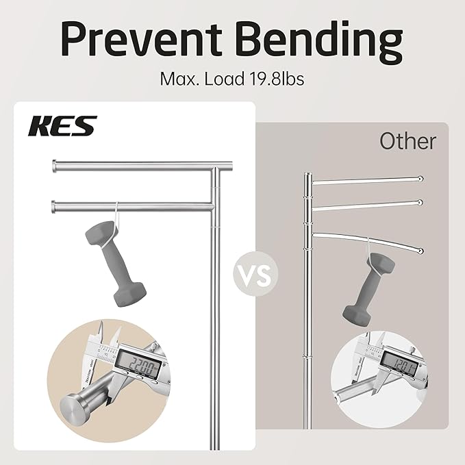 KES Standing Towel Racks for Bathroom Floor, Freestanding Swivel Standing 2 Arms Bath Towel Racks with Weighted Marble Base, SUS304 Stainless Steel Brushed Finish, BTH219S2-2