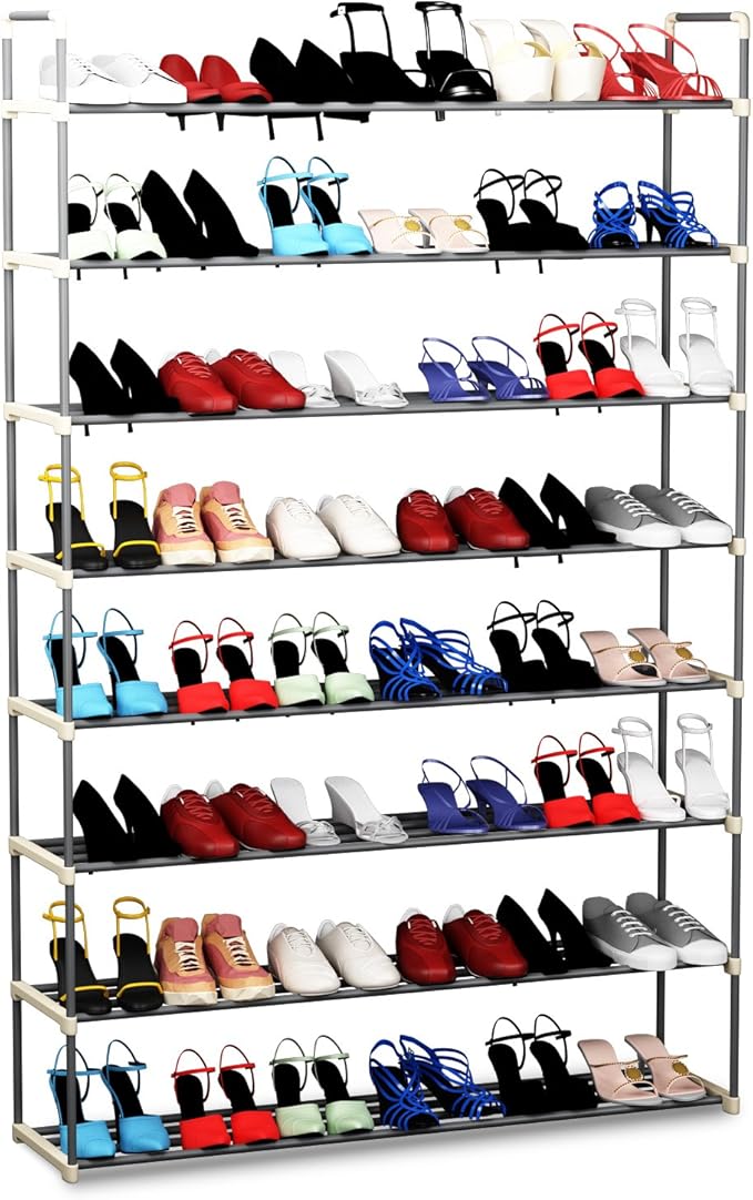 Shoe Rack - 8-Tier Shoe Organizer for Closet, Bathroom, Entryway - Shelf Holds 40 Pairs Sneakers, Heels, Boots by Home-Complete (Gray)-NeatNest