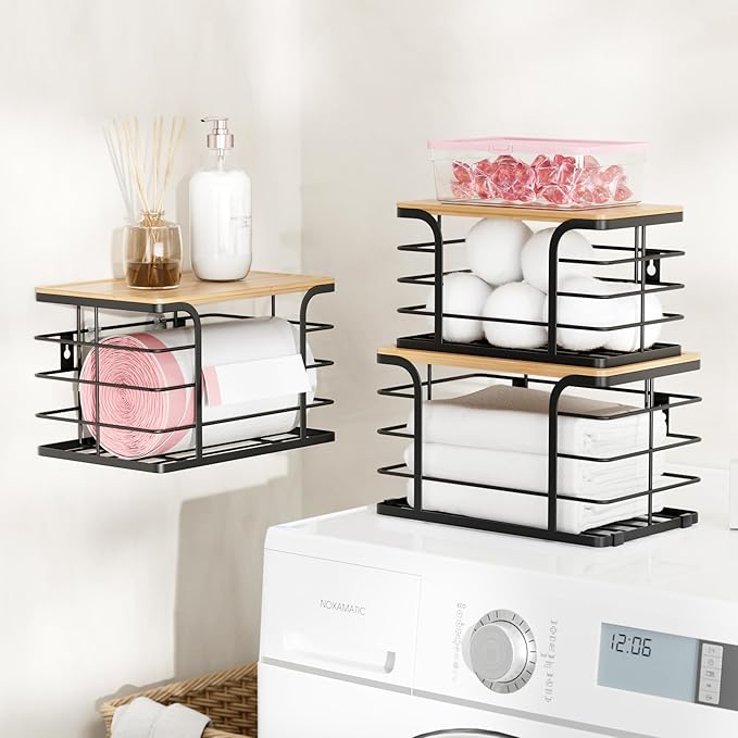 3 Pack Stackable Pantry Organizer,Stainless Steel Trash Bag Holder Dispenser,Kitchen Storage Organization for Kitchen Counter Sink,Laundry Room,Pantry, Black-NeatNest