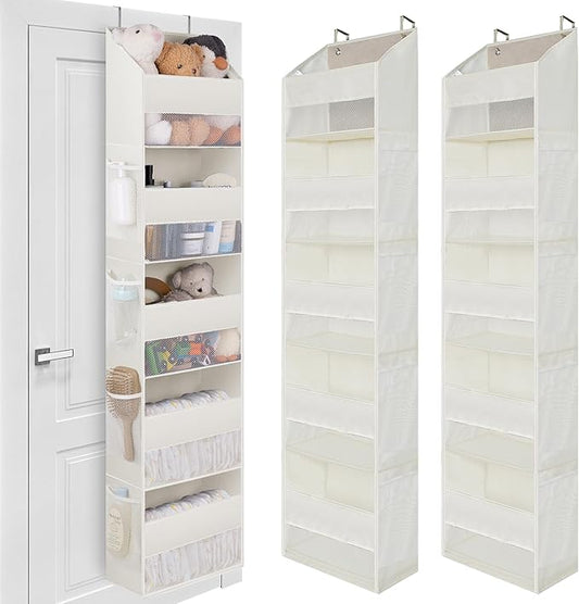 GRANNY SAYS Over The Door Organizer, 5-Shelf Behind The Door Storage with 8 Pockets and Clear Window, Anti Tilt Large Capacity Door Hanging Organizer for Baby Closet, Stuffed Animal, Beige, 2 Pack-NeatNest