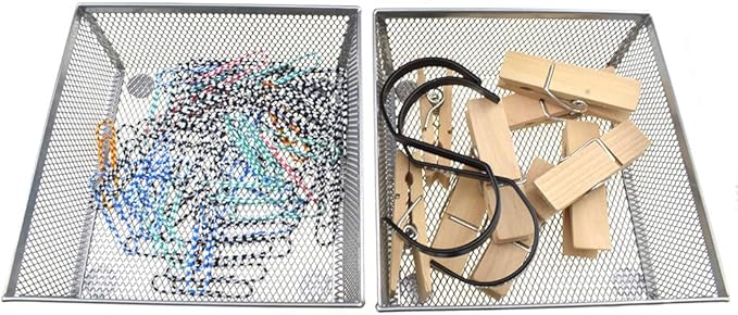 HAHIYO Stackable Mesh Tray Cup 6 x 6 x 2 inches Sturdy Container for Desk Drawer Organizer Collection for Home Office School kitchen Soft Foam Feet No Sharp Edges 2 Pack Silver-NeatNest