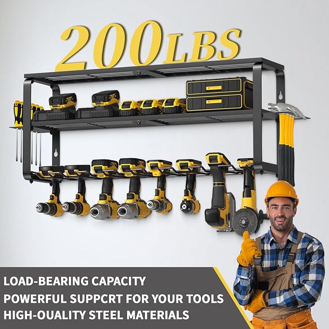 3 Layer Power Tool Organizer Wall Mount, Cordless Drill Hanger, Tool Rack, Battery Tools Holder, Drill Holder use for Garage, Workshop, Shed- 7 Slots