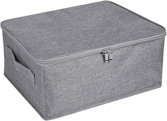 ANMINY Storage Bins with Zipper Lids 13 Qt Lidded Fabric Storage Boxes Baskets Cubes with Handles Collapsible Washable Cotton Linen Closet Shelf Clothes Organizer Containers - Gray, Small-NeatNest