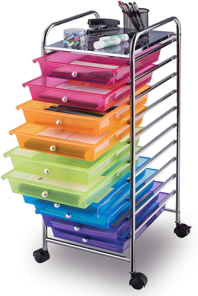 Giantex 10 Drawer Rolling Storage Cart Scrapbook Paper Office School Organizer (Multicolor)