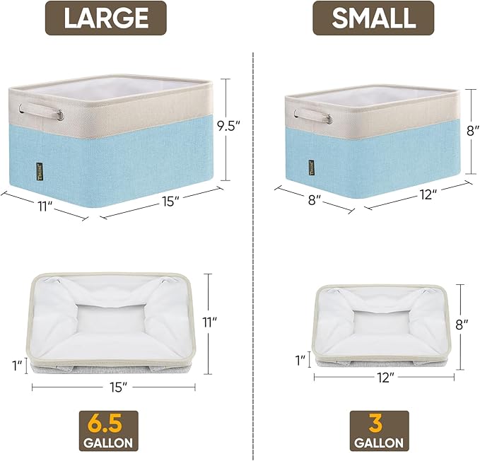 BALEINE 1 Pack Fabric Storage Bins for Shelves, Linen Storage Baskets for Organizing, Decorative Closet Bins for Clothes, Home (Skyblue, 12"x8"x8")-NeatNest
