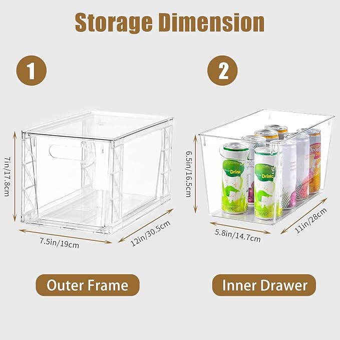 6Pack Stackable Kitchen Storage Organizer, Pantry Organizers and Storage, Clear Foods Organizer Bins with Handles, Easily Assemble for Bathroom, Kitchen, Pantry, Cabinet, Closet-NeatNest