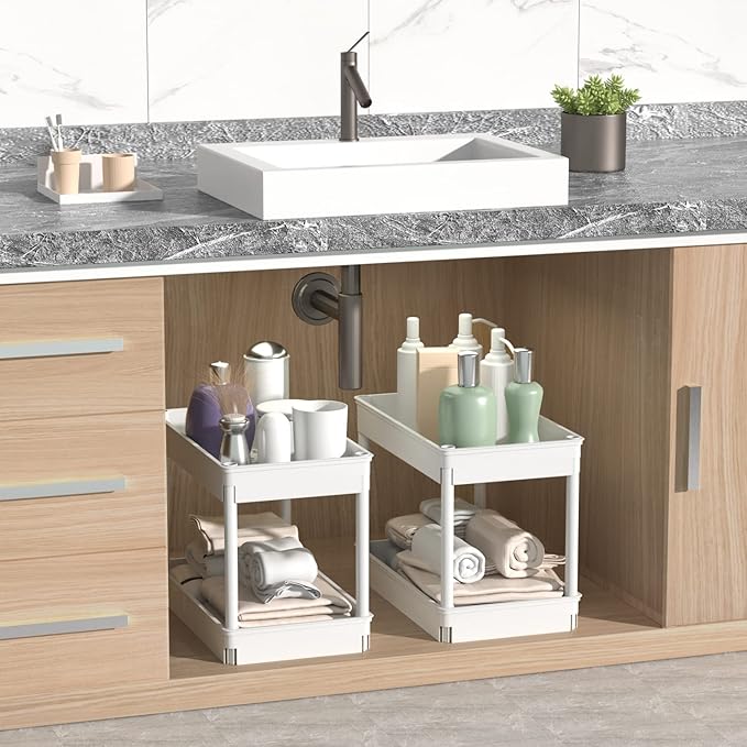 Sooyee 4 Tier Wide Storage Cart Mobile Shelving Unit Organizer Slide Out Storage Rolling Utility Cart Tower Rack for Kitchen Bathroom Laundry, Plastic & Stainless Steel,White