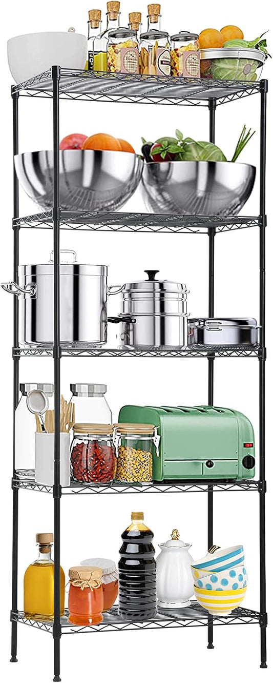 5-Tier Metal Wire Shelving Unit Snack Shelf Storage Rack NSF Certified Storage Shelves 750 Lbs Capacity Standing Utility Shelf for Laundry Kitchen Pantry Garage Organization