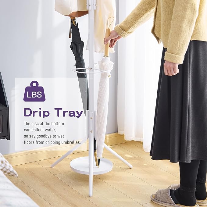 Coat Rack Freestanding Entryway Hanger Stand, Umbrella Holder, Hall Tree With 12 Hooks, Floor Standing Metal Tree Stand, White-NeatNest