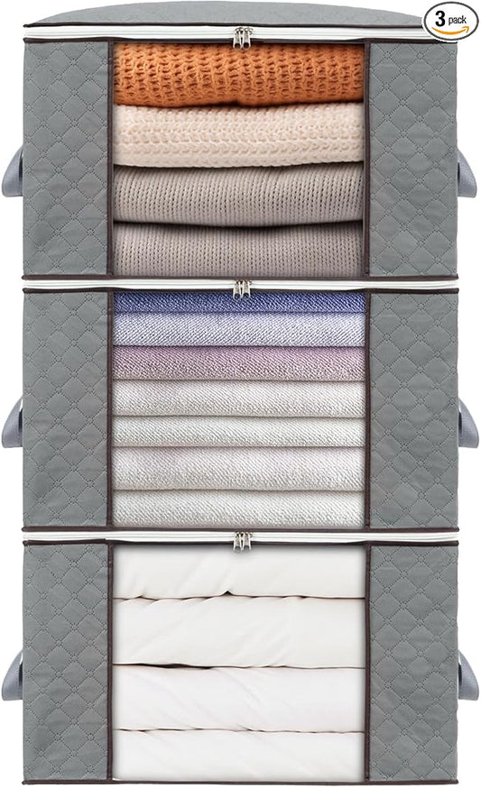 combocube 3 Pack Closet Organizers and Storage Containers, Clothes Storage Bins, Storage Bags with Large Clear Window & Handles for King Comforter, Pillow, Quilt, Bedding, Clothes-NeatNest