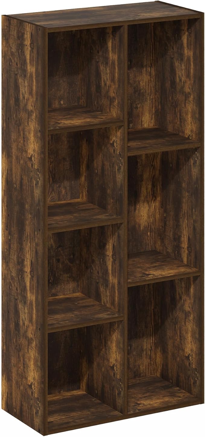 Furinno Luder 7-Cube Open Shelf Bookcase, Bookshelf, Amber Pine-NeatNest