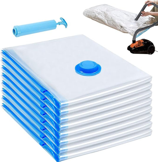 8 Pack Large Vacuum Storage Bags, Vacuum Seal Bags for Clothing with Hand Pump, 80% Space Saver Bags for Clothes, Pillows, Comforters and Blankets, Home Travel Essentials-NeatNest