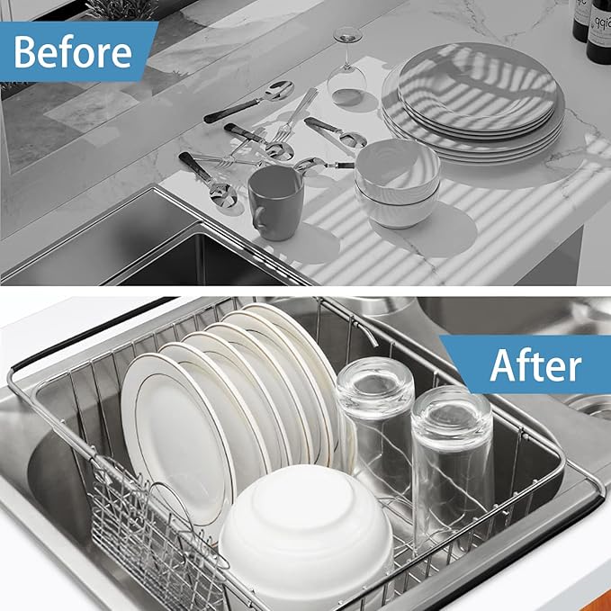 304 Stainless Steel Drying Rack, Expandable, Adjustable Inside The Sink (up to 9 Upright Utensils)