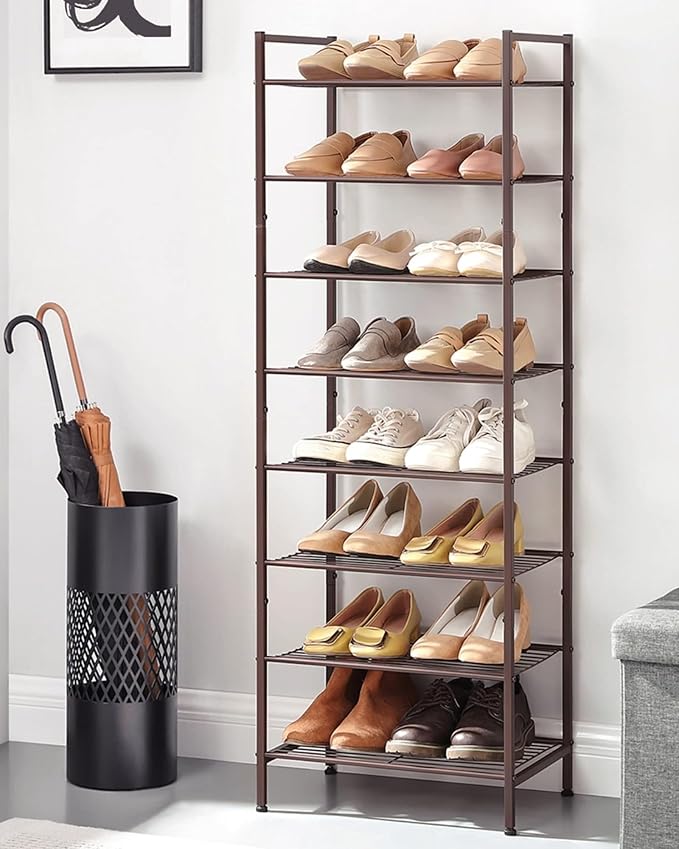 SONGMICS Narrow Shoe Rack - Sturdy 8 Tier Metal Tall Shoe Rack Shelf, Slim Shoe Storage Organizer for Closet Entryway Small Spaces, Bronze-NeatNest