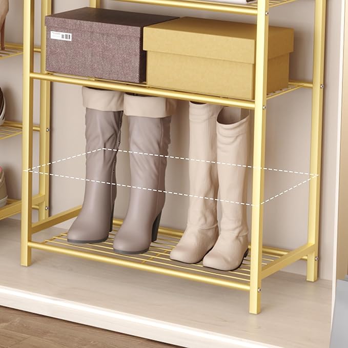 HOMEFORT 5-Tier Shoe Rack, Shoe Storage Shelf, Industrial Shoe Tower, Narrow Shoe Organizer for Closet Entryway, Small Shoe Rack Table with Durable Metal Shelves, Gold-NeatNest