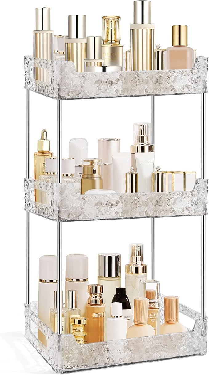 3-Tier Bathroom Counter Organizer Countertop Storage, Dresser Organizer Vanity Tray for Makeup, Perfume Organizer Cosmetics Skincare Shelf - Clear-NeatNest