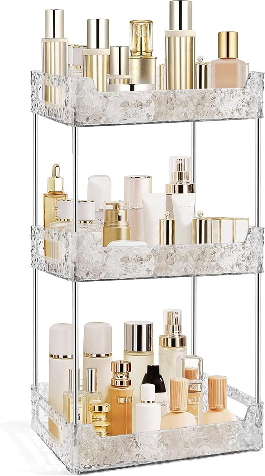 3-Tier Bathroom Counter Organizer Countertop Storage, Dresser Organizer Vanity Tray for Makeup, Perfume Organizer Cosmetics Skincare Shelf - Clear-NeatNest