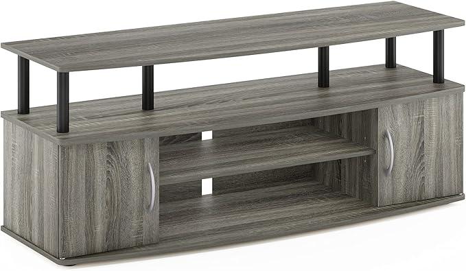 Furinno JAYA Large Entertainment Stand for TV Up to 55 Inch, French Oak Grey/Black-NeatNest