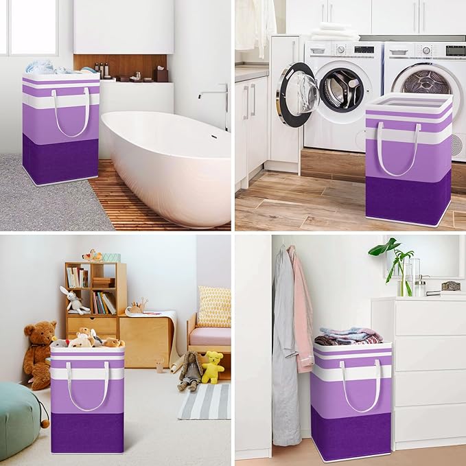 HomeHacks 2 Pack Large Laundry Baskets, Waterproof, Freestanding Laundry Hampers, Collapsible Clothes Hamper with Reinforced Handles in Laundry, College Dorm, Bathroom, Bedroom (Purple, 88Lx2)-NeatNest