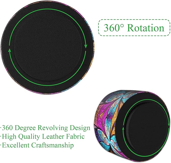 Hennaja Round Leather Art Supply Organizer,Remote Control Holder,360 Degree Rotating,Multi-Functional Pencil Holder,4 Compartments Desktop Stationary Organizer(1-Fractal Flower)-NeatNest