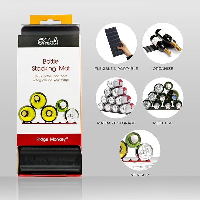 Cooks Innovations Drink Organizer for Fridge, Soda Can Refrigerator Organizers and Storage, Beer-Wine-Water Bottle Holder, Fridge Monkey - Durable Non-Slip Anti-Roll (2 pack, Red)-NeatNest