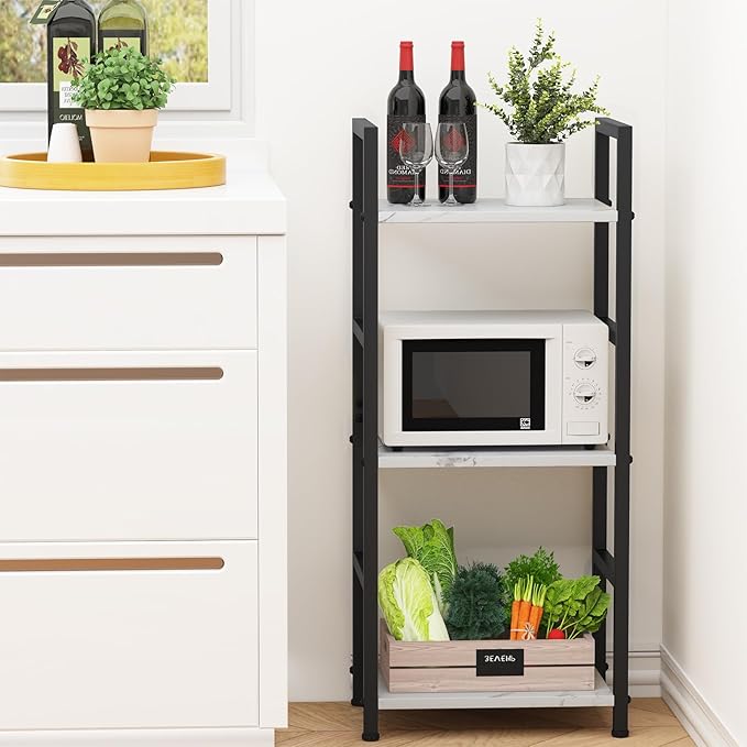 Bookshelf Storage Shelf Bookcase, 3 Tier Industrial Bookcase,Small Book case for Living Room, Bedroom, and Home Office, Easy Assembly Free Combination Multi-Functional Organizer(3 Tier,White Marble)-NeatNest