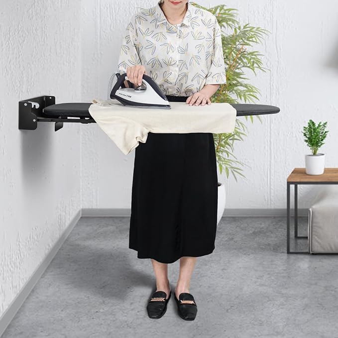 Duwee 12"×36" Wall Mounted Ironing Board with Iron Holder,Folding Ironing Board Cabinet with Heat Resistant Cover,Compact Wall Mount Fold Down Iron Board for Small Spaces