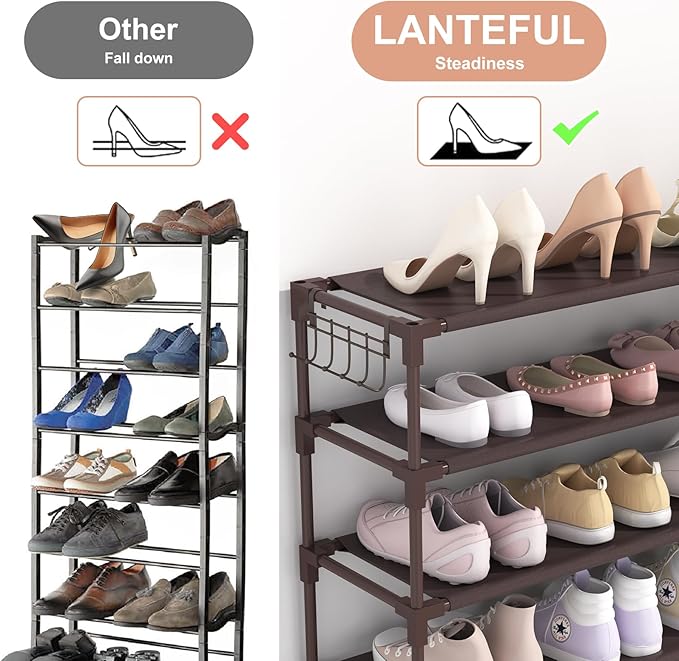 10 Tiers Shoe Rack 50 Pairs Large Capacity Tall Shoe Organizer Sturdy Shoe Storage with Two Hooks Space Saving Metal Wide Shoe Rack for Closet, Entryway, Bedroom, Brown-NeatNest