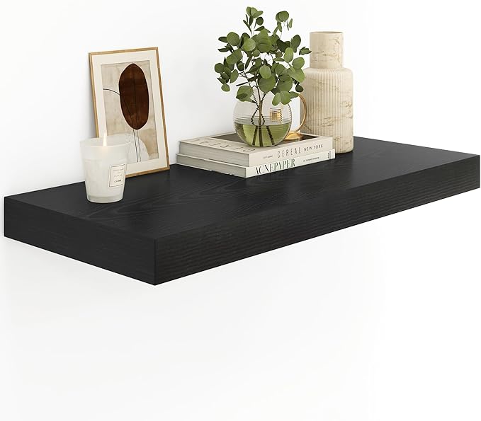 Heimlove Black Bathroom 12'' Deep Floating Shelves for Wall - Shelf Over Toilet Wall Mounted Farmhouse 24 inches,Rustic Wood Shelves Decor & Storage,Set of 1-NeatNest
